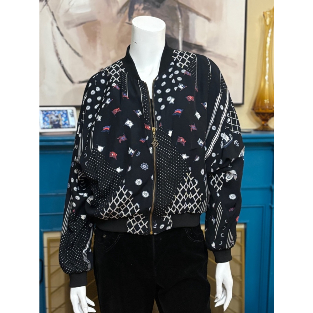 Tail Black Patterned Bomber Jacket Size M
